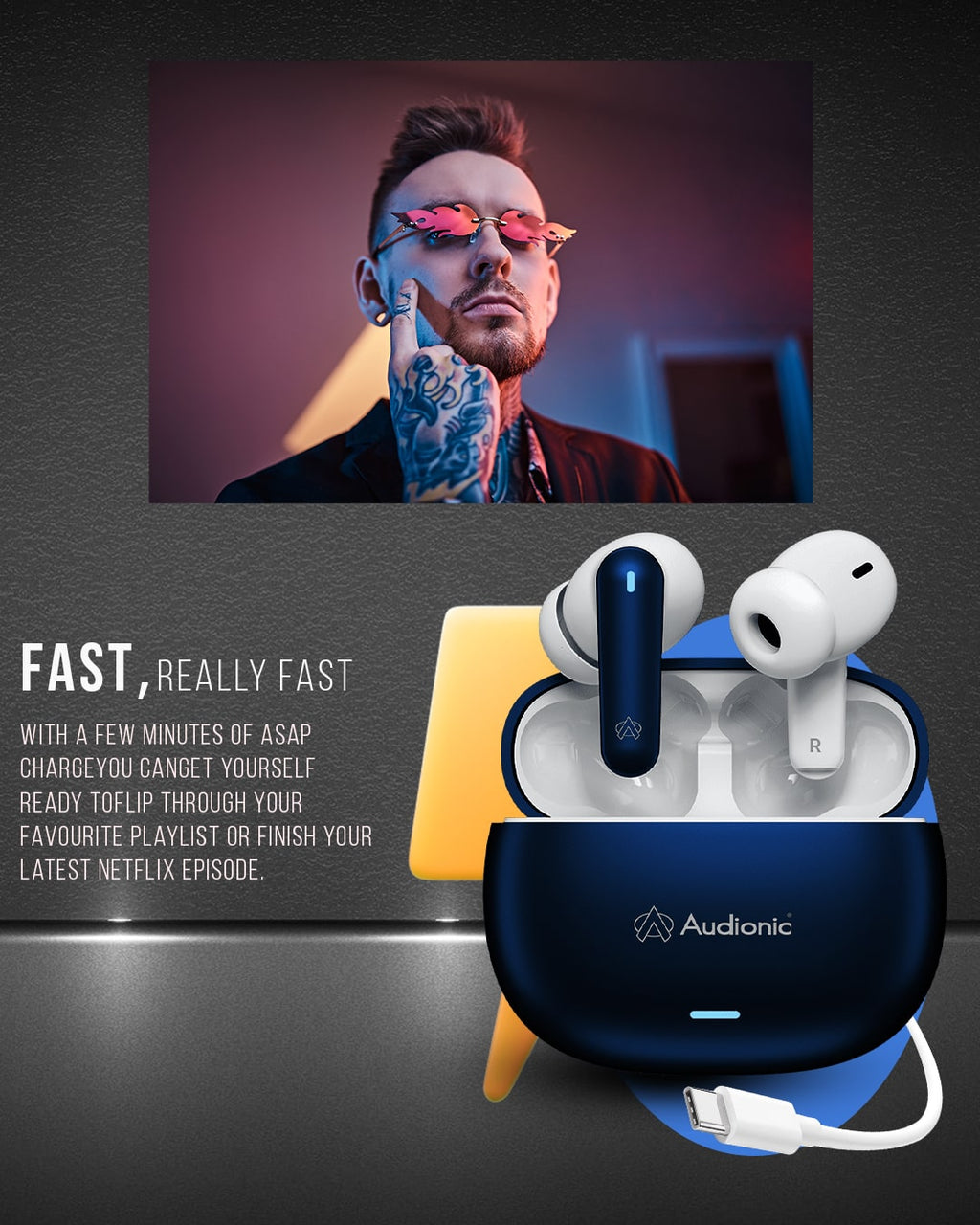 Audionic® Airbud 425 Quad Mic, ENC Wireless Earbuds, Gaming mode Low Latency TWS Earbud