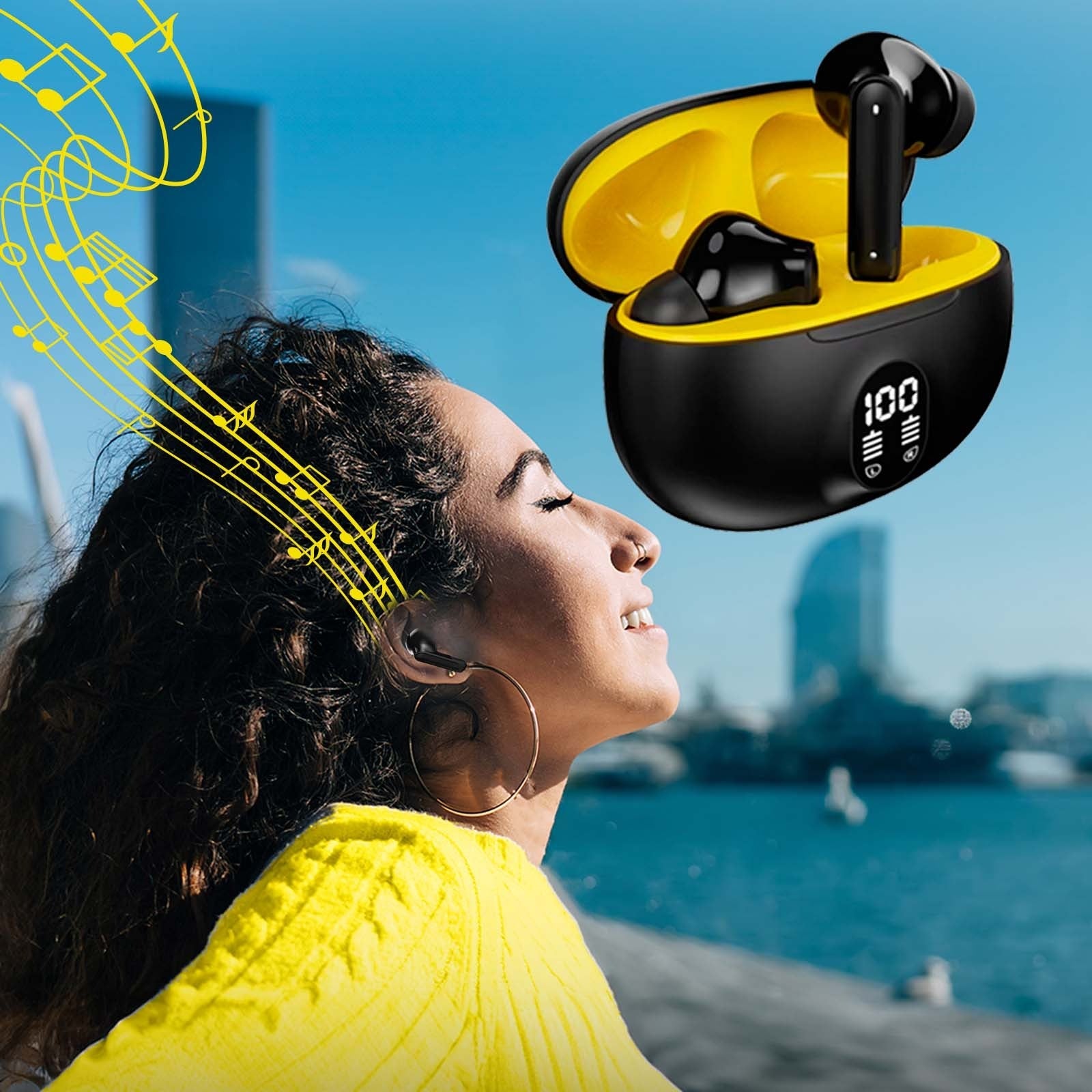 TWS Wireless Earbuds with LED Display – ENC Noise Cancellation, HiFi Stereo, Bluetooth 5.3 – Available in Black & White