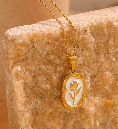 Rose Flower Necklace For Women Golden Color Tulip Flower Pendant Stainless Steel Chain Necklace Wedding Jewelry