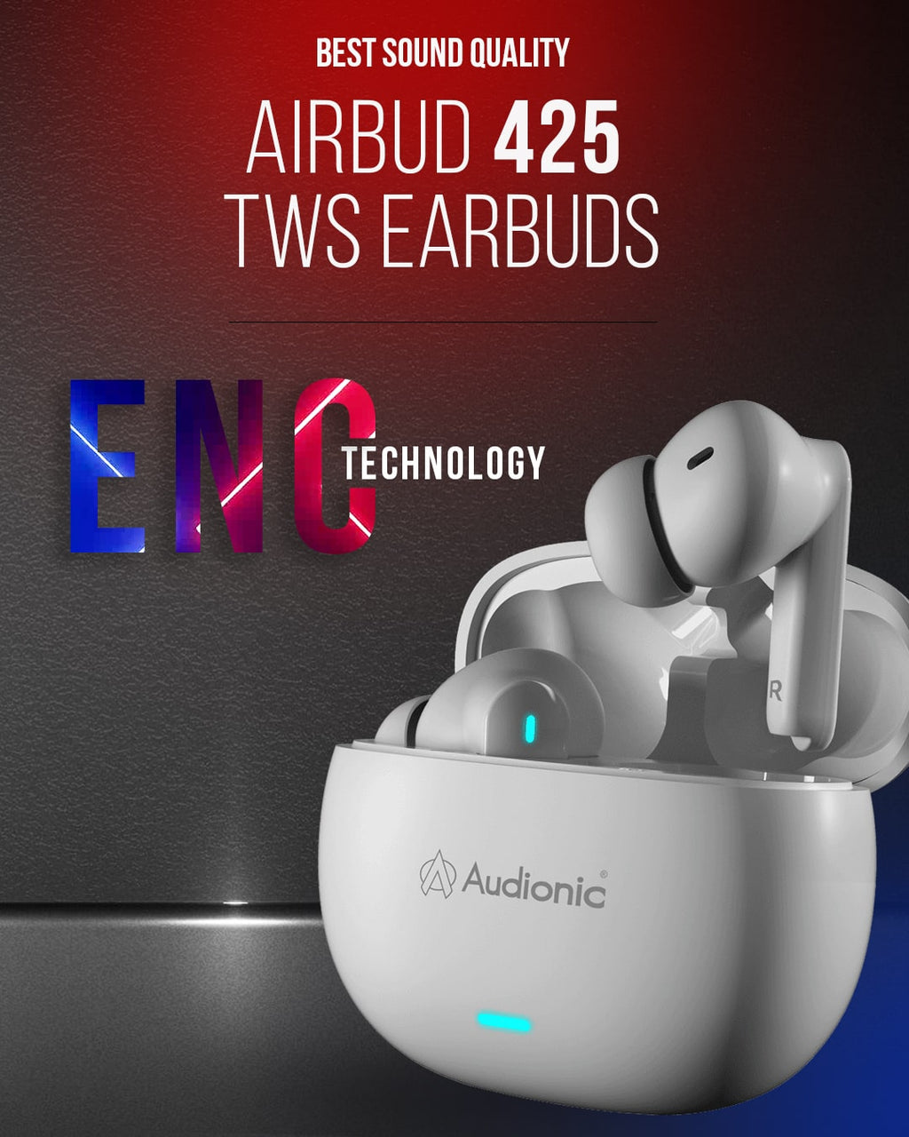Audionic® Airbud 425 Quad Mic, ENC Wireless Earbuds, Gaming mode Low Latency TWS Earbud